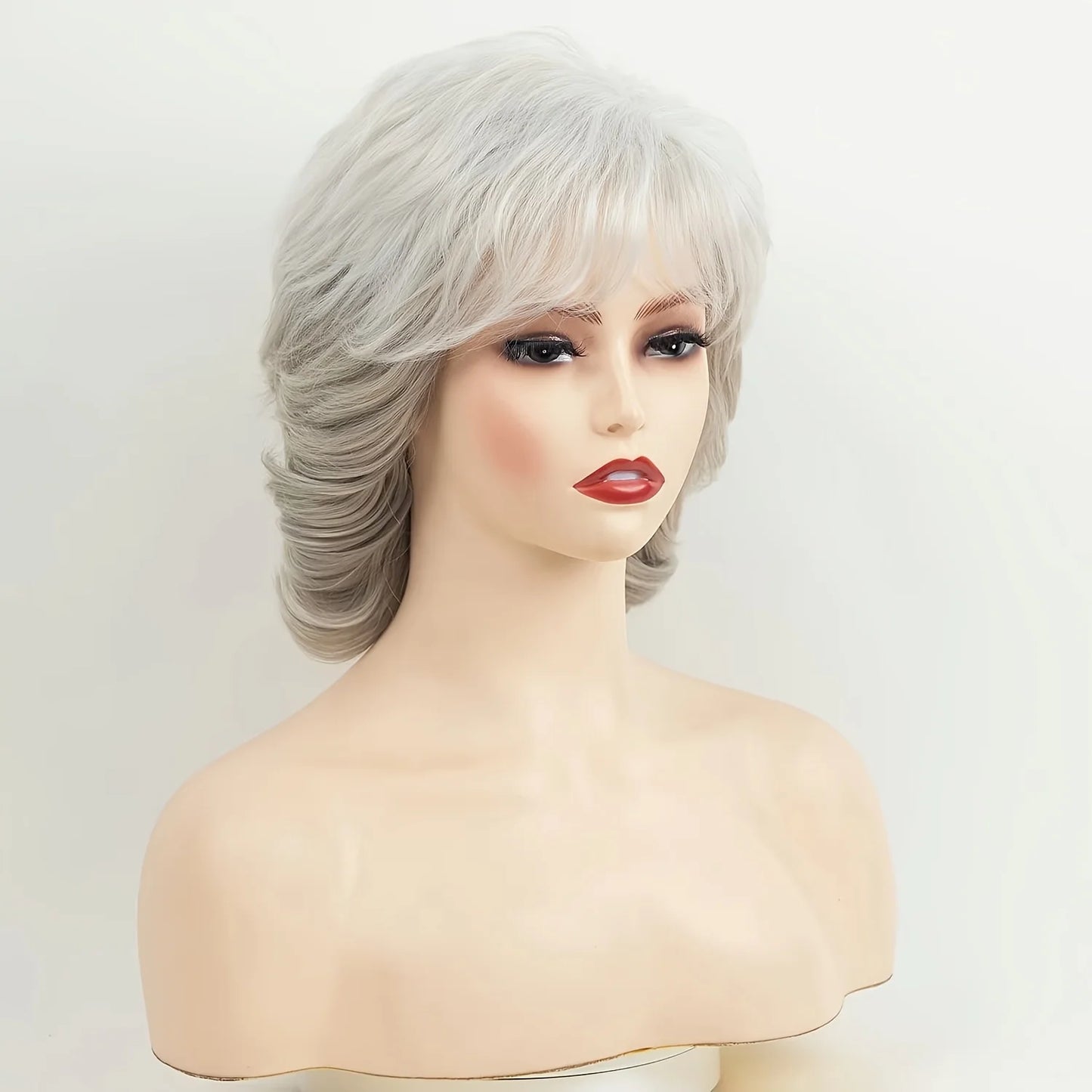 Elegant short wavy white hair synthetic wig ladies, designed specifically mature women, suitable daily wear special occasions