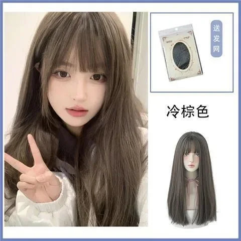 Whtie Wig with Bangs Long Straight Cosplay Wig for Party Fashion Lolita Headband Synthetic Wigs for Women