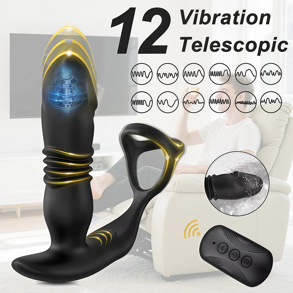 Male Thrusting Prostate Massager Butt Plug for Men Remote Control Telescopic Anal Plug Prostate Vibrator for Gay Sex Toy