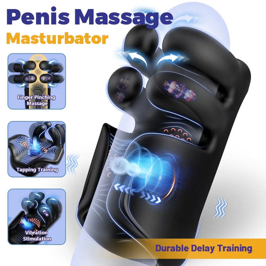 Male Masturbator Sex Toys for Men Penis Stroker Glans Mens Vibrator with Clamping Vibrating Modes Penis Trainer Blowjob Toy