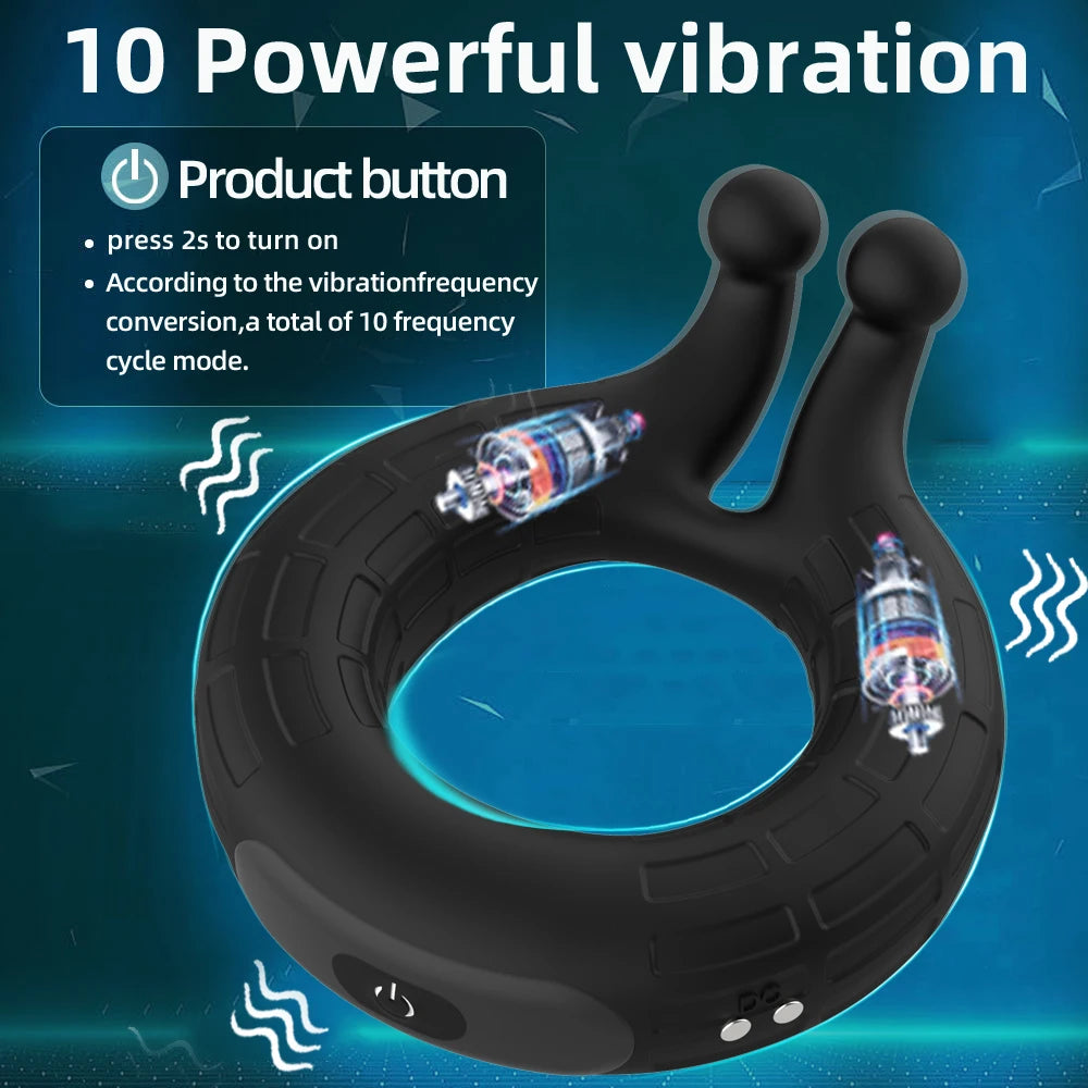 Cock Ring Vibrating for Men Ejaculation Delay Male Erectile Penis Ring G-Spot Clitoris Anal Stimulator Adult Sex Toy for Couples