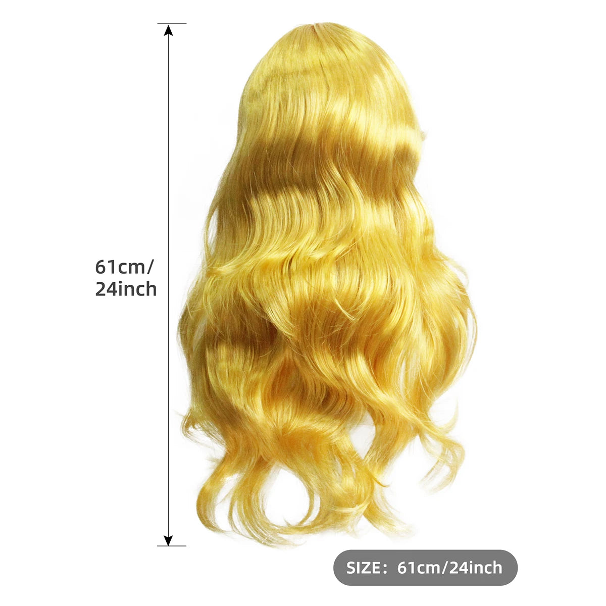 Golden Yellow Wavy Long Curly Synthetic Wig, Anime-Inspired Style, Perfect for Cosplay & Daily Wear
