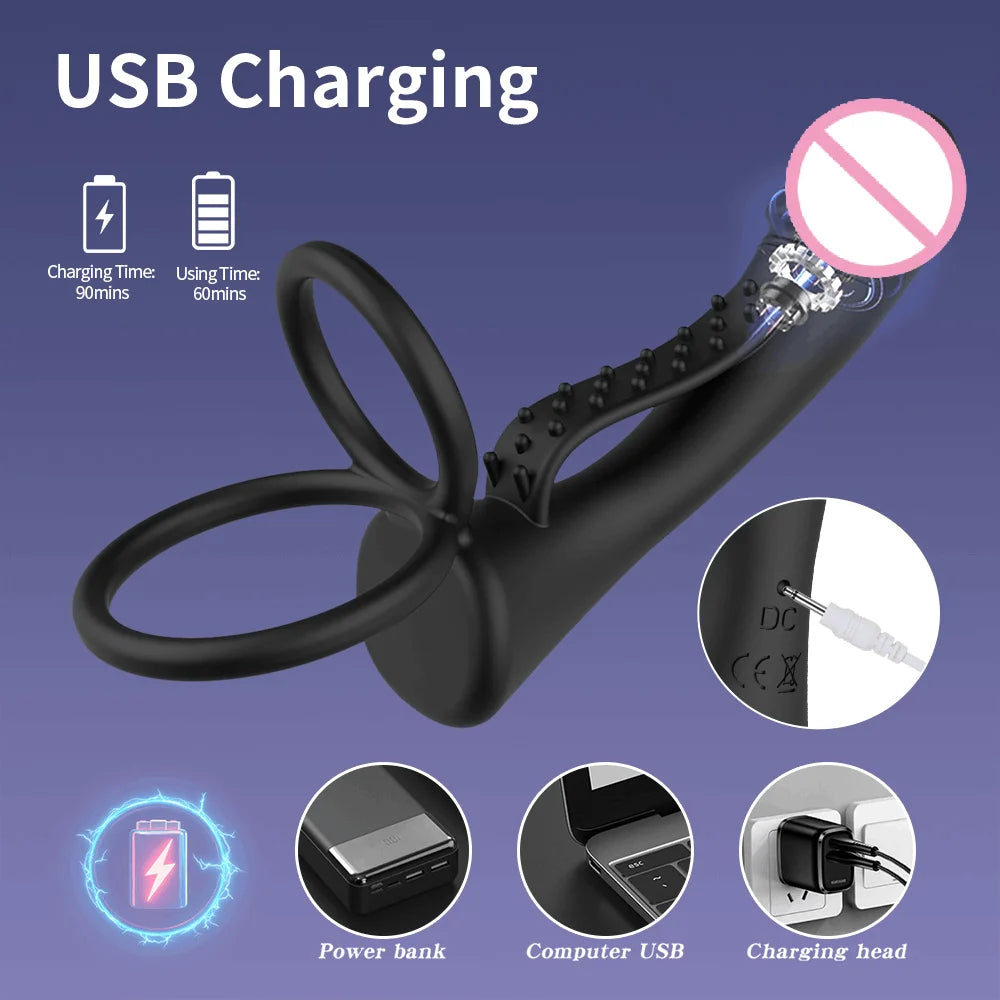 Sex Toy for Men Silicone Butt Plug Double Penetration Dildo Vibrator With Cock Ring Delayed Ejaculation Anal Plug Adult Supplies