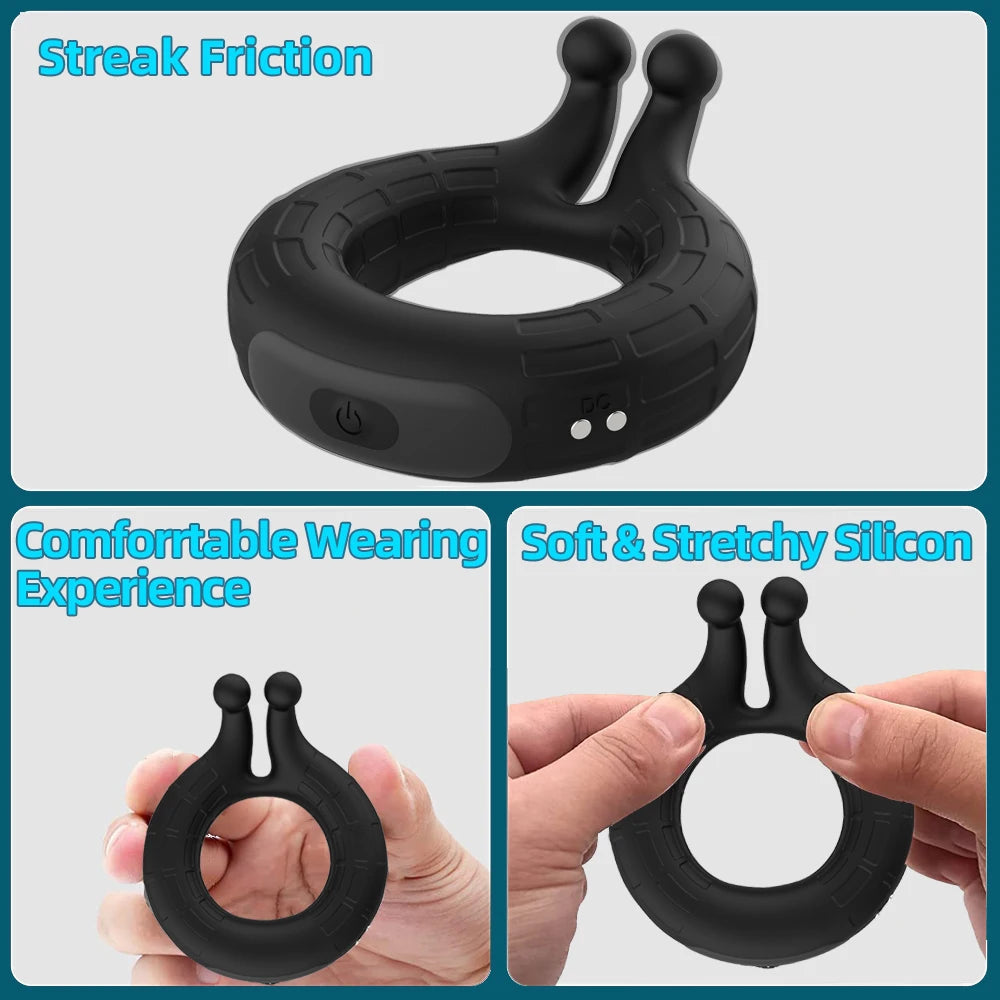 Cock Ring Vibrating for Men Ejaculation Delay Male Erectile Penis Ring G-Spot Clitoris Anal Stimulator Adult Sex Toy for Couples