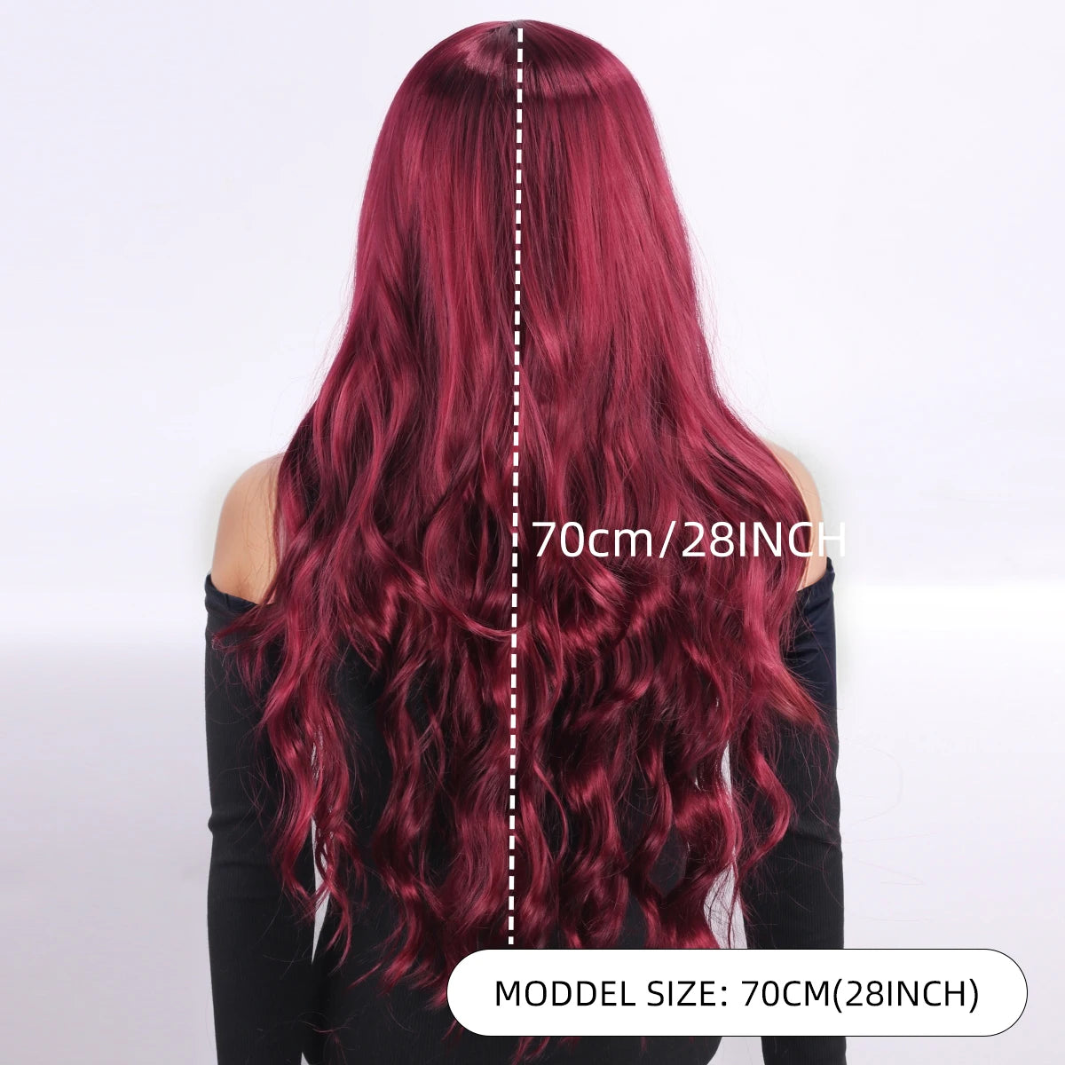 Wig, European and American style, women's curly hair, synthetic fiber head cover, wine red, center parting, synthetic fiber wig