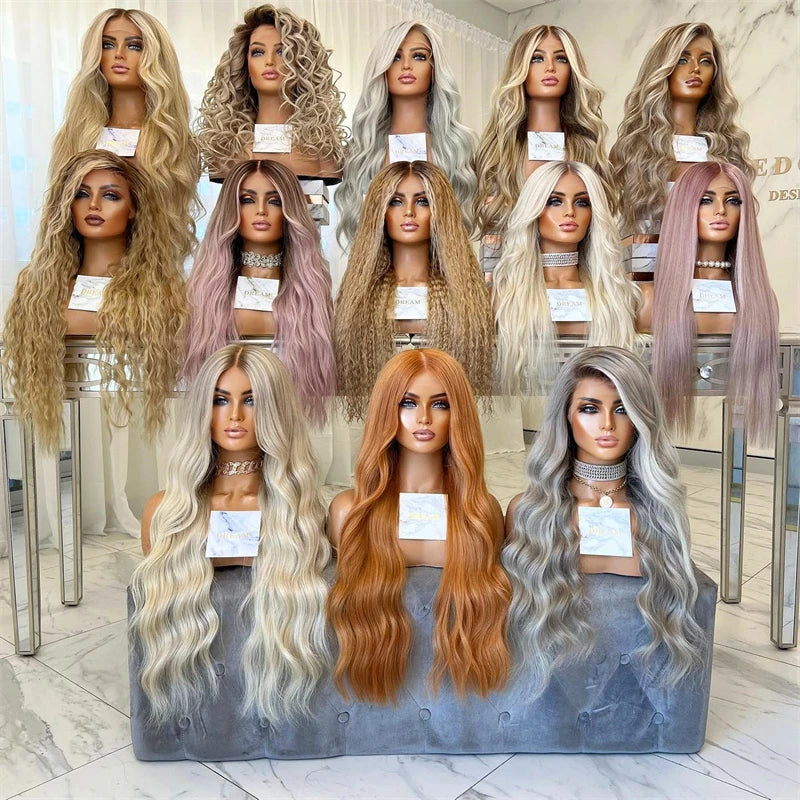 Curtain Bangs Wig Sexy Bouncy Blowout Lace Part Wig Hair Layered Glueless Daily Wear Blonde Ash Root Balayage sponky do vlasu