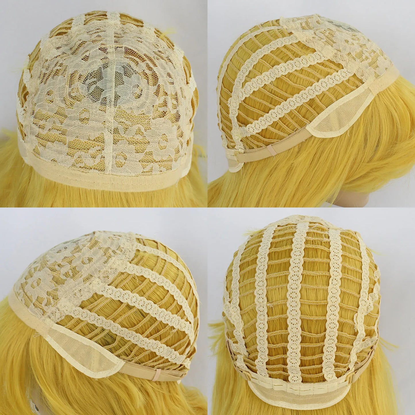 Synthetic hair 30 inches long yellow, loose body wavy and sexy wig with flat bangs, suitable for women's daily gatherings.