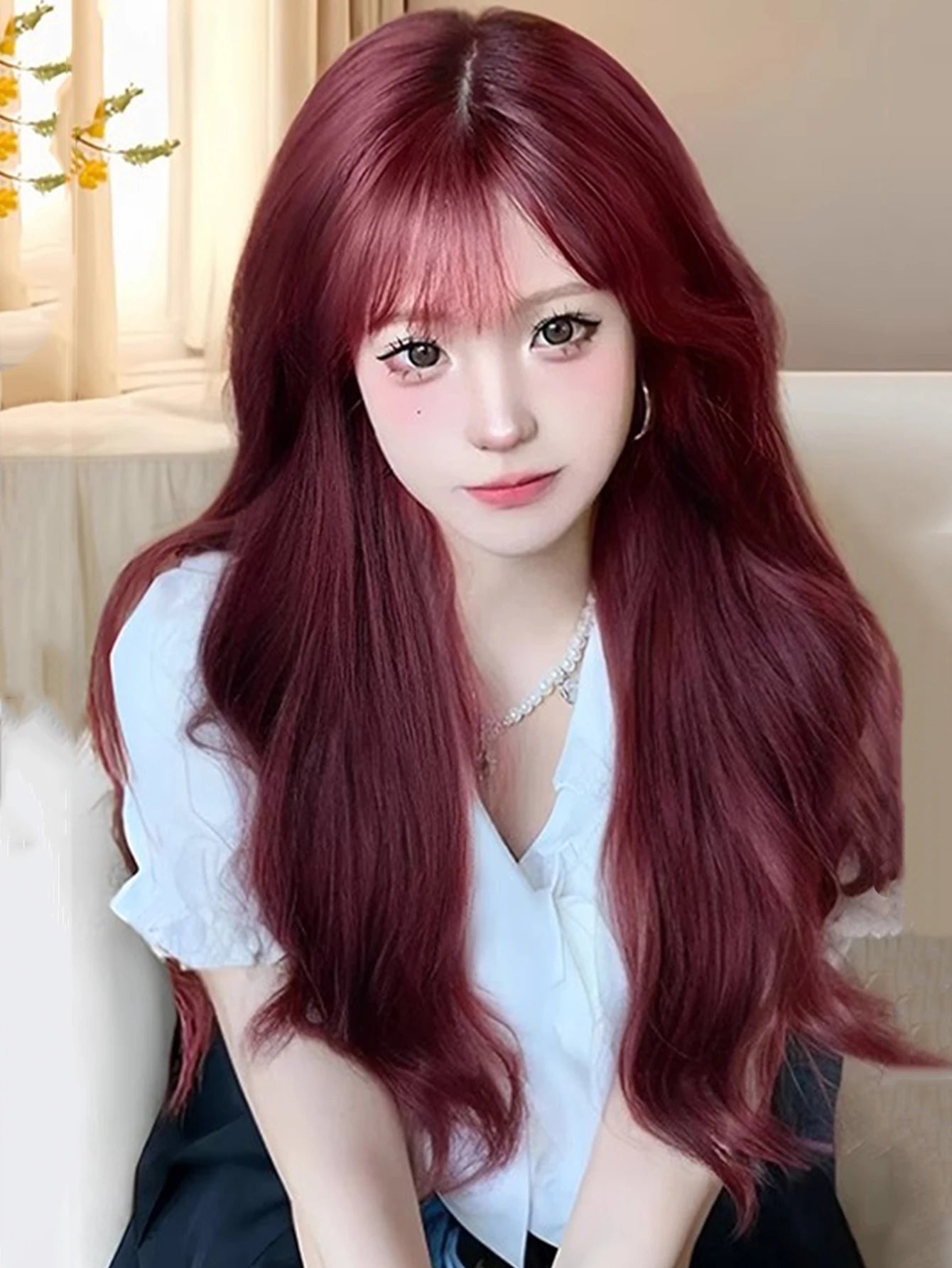 FORLISEE 24Inch Raspberry Red Wig Long Curly Synthetic Wig for Women Fashion Wig for for Daily Halloween Costume Party Cosplay ﻿