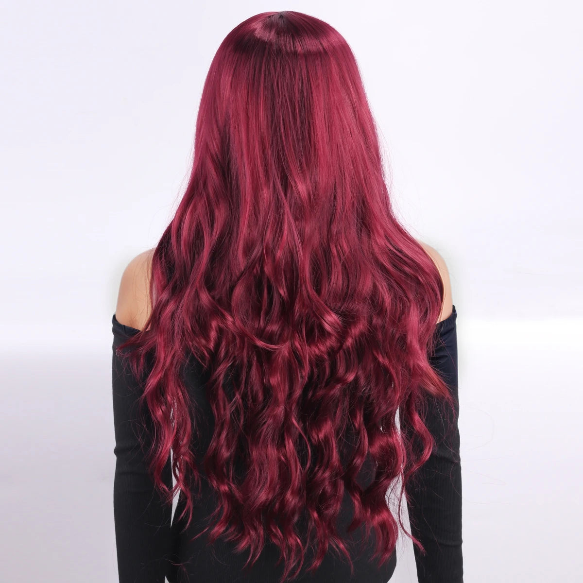 Wig, European and American style, women's curly hair, synthetic fiber head cover, wine red, center parting, synthetic fiber wig