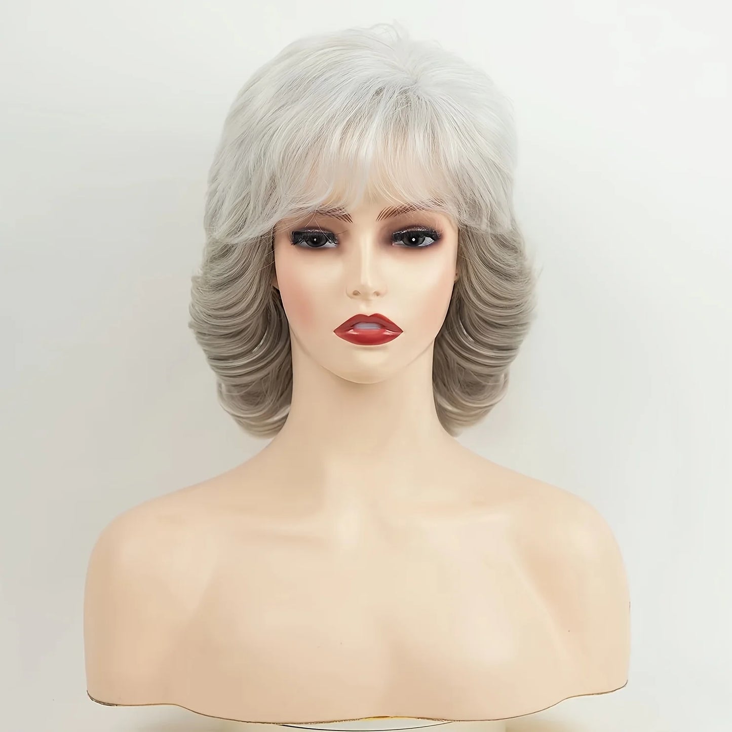 Elegant short wavy white hair synthetic wig ladies, designed specifically mature women, suitable daily wear special occasions