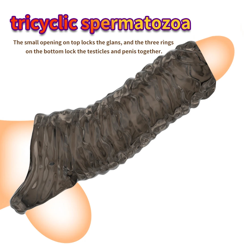 Penis Ring Male Realistic Penis Sleeve Extender Cock Sleeve Dick Enlargement Delay Ejaculation Cock Ring Reusable Condom Sex Toy