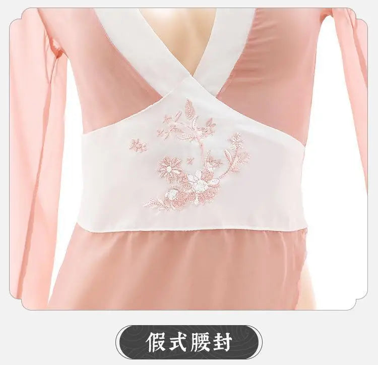 Sexy Hanfu Cosplay Costumes Deep V Erotic Dresses See-through Women Elegant Pink Chinese Antique-Style Lingerie Bed Temptation