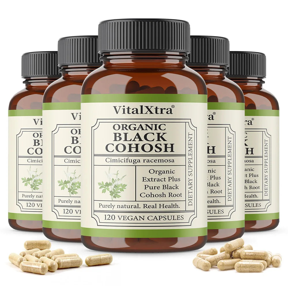 Organic Black Cohosh Root - Menopause Supplements  & Menstrual Support for Women, 120 Capsules, Vegan