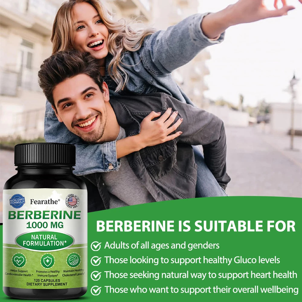 Berberine Supplement 1000mg Berberine HCL - 30/60/120 Capsules - Supports Healthy Metabolic & Cardiovascular Health, Non-GMO