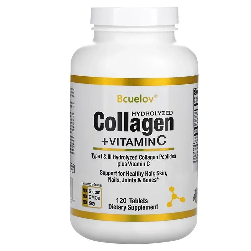 Hydrolyzed Collagen Peptide Supplement Plus VitaminC, Anti-aging, Supporting Hair, Skin, Nails, Joints & Bones Health