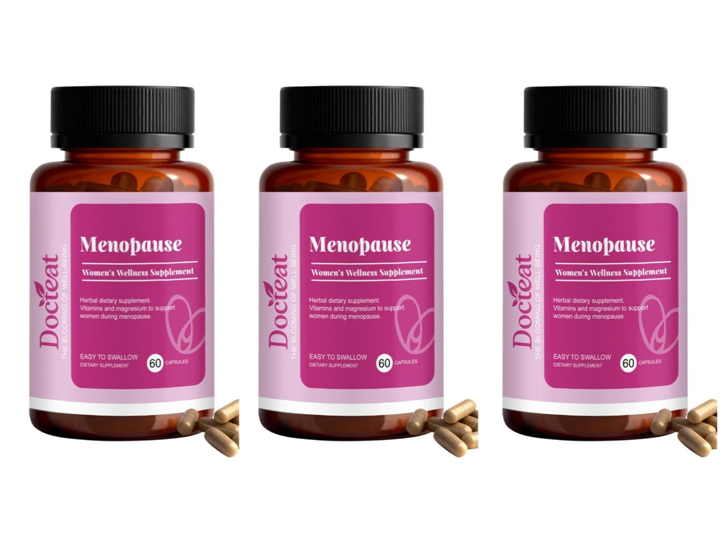Docteat Women's Menopause Supplement 60 Capsules Easy To Swallow Magnesium Black Cohosh Wild Yam Extract Vitamin D3 K2