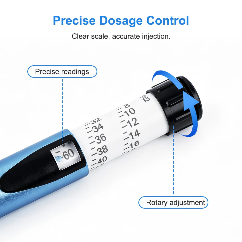 Reusable Metal Insulin Injection Pen Precise 60IU Dose Adjustment Clear Scale Diabetic Insulin Injector Accessories Peptide Pen