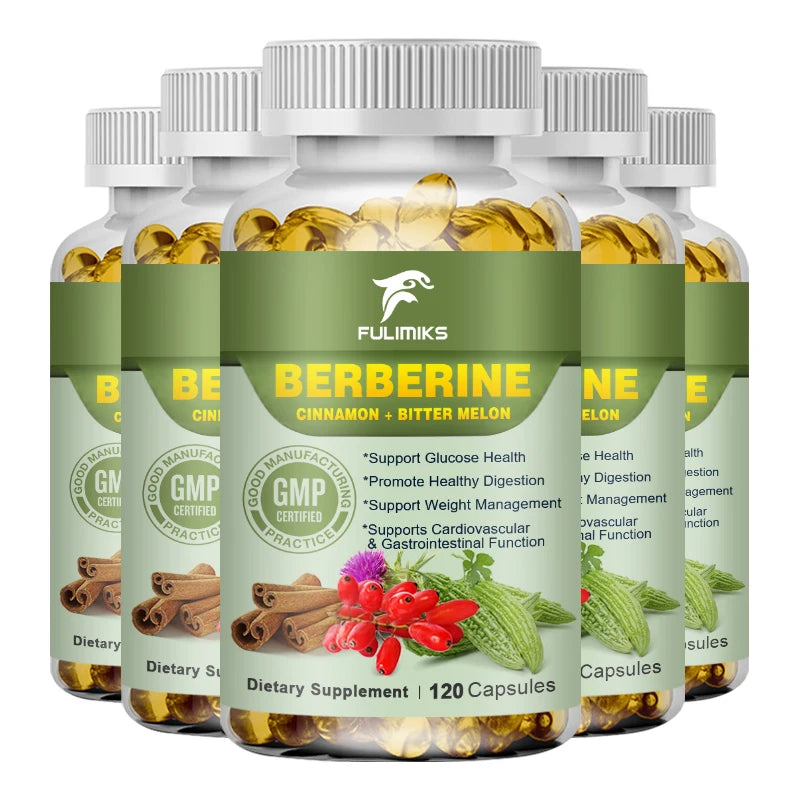 Berberine Capsules + Ceylon Cinnamon + Bitter Gourd, Support Lowering Blood Sugar, Immune System, Improve Heart Health