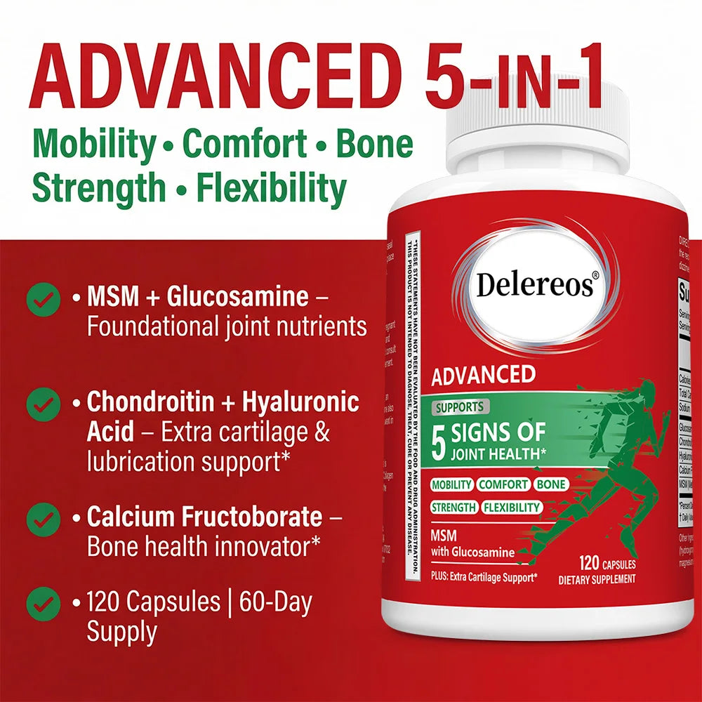 Glucosamine Chondroitin MSM Capsules, Hips Knees Joint Support, Antioxidant Immune, Flexibility & Mobility Supplement for Adults