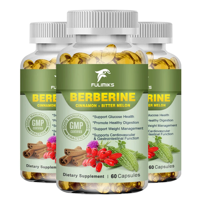 Berberine Capsules + Ceylon Cinnamon + Bitter Gourd, Support Lowering Blood Sugar, Immune System, Improve Heart Health