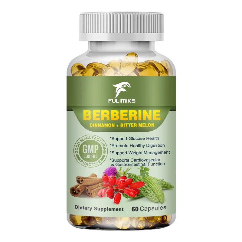 Berberine Capsules + Ceylon Cinnamon + Bitter Gourd, Support Lowering Blood Sugar, Immune System, Improve Heart Health