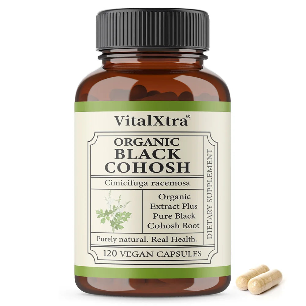Organic Black Cohosh Root - Menopause Supplements  & Menstrual Support for Women, 120 Capsules, Vegan