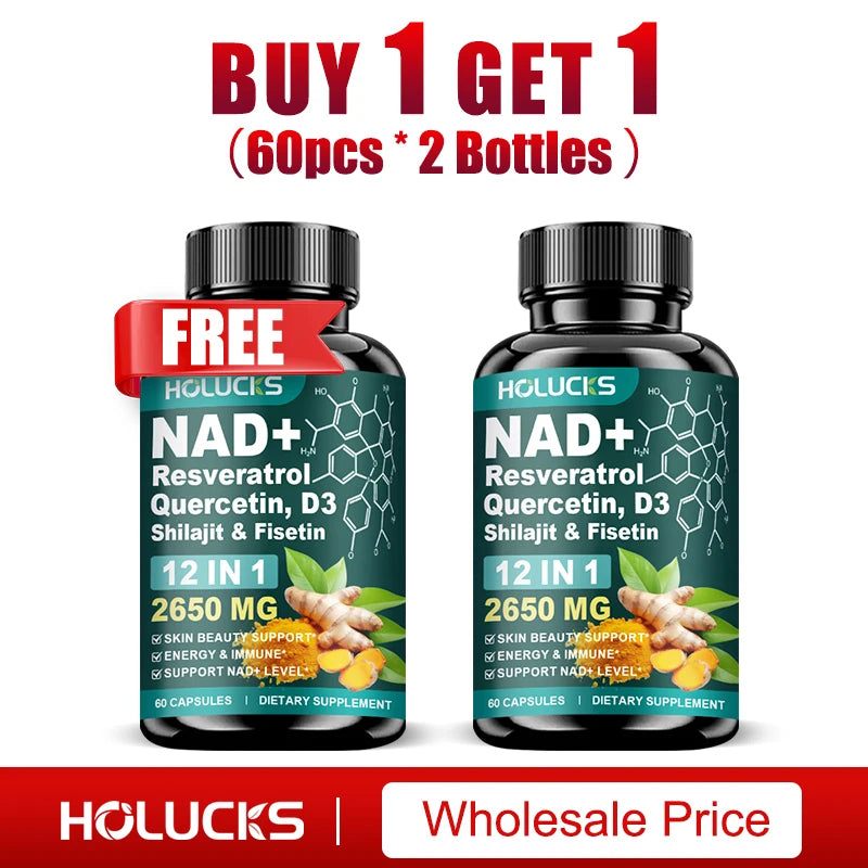 HOLUCKS 12-in-1 NAD+ Supplement, with Resveratrol Quercetin, Support Energy, Immune & Skin Health for Women's Daily Wellness