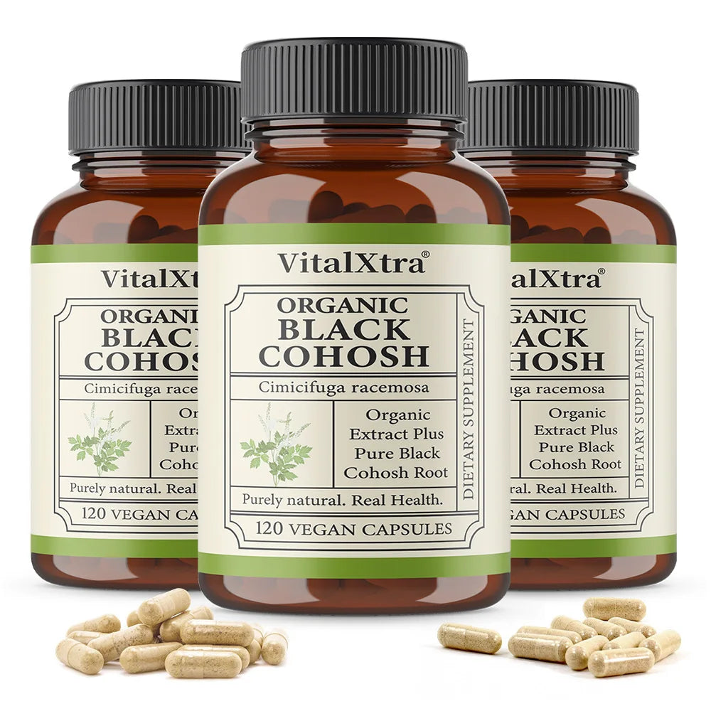 Organic Black Cohosh Root - Menopause Supplements  & Menstrual Support for Women, 120 Capsules, Vegan