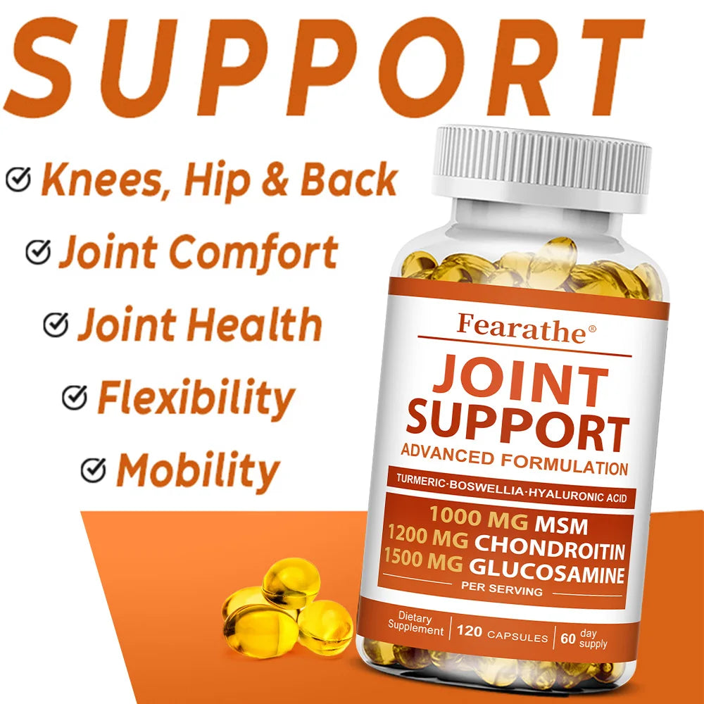 Glucosamine Chondroitin Turmeric Msm, Joint Support Supplement Relief Bones, Back, Knees and Hands, 30/60/120 Softgels, NON-GMO