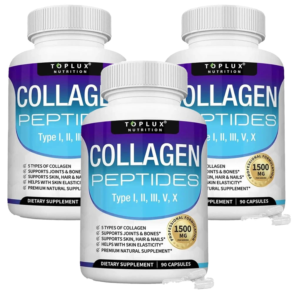 Collagen peptide tablets 1800 mg - premium collagen complex, improves skin and hair, strengthens joints, 90 capsules, supplement