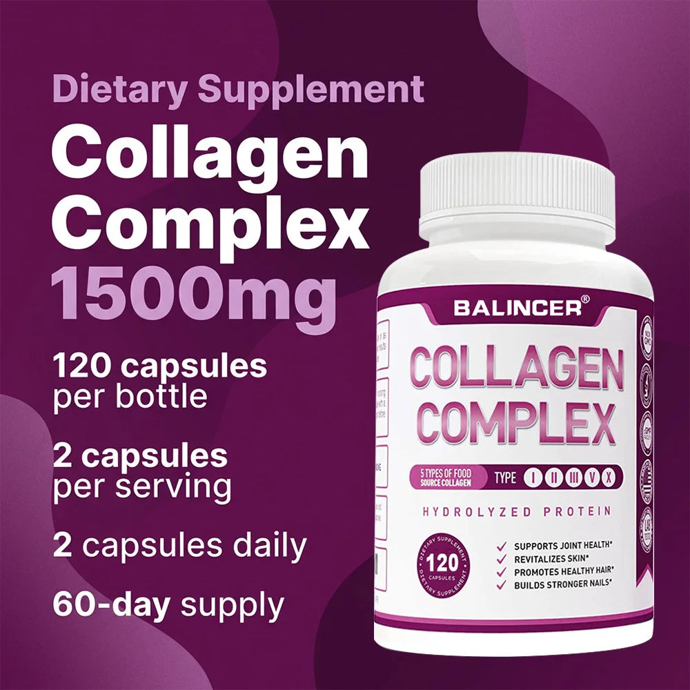 Multi Collagen Capsules, Support Skin Brightening, Anti-Aging, Hair Nail Strength, Joint, Cardiovascular & Gut Digestive Health