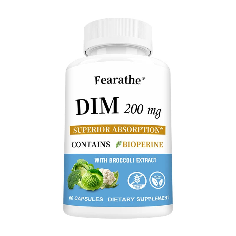 DIM 200mg Capsules with BioPerine, High Absorption, Metabolism Support Supplement for Women & Men Menopause and Mid-life