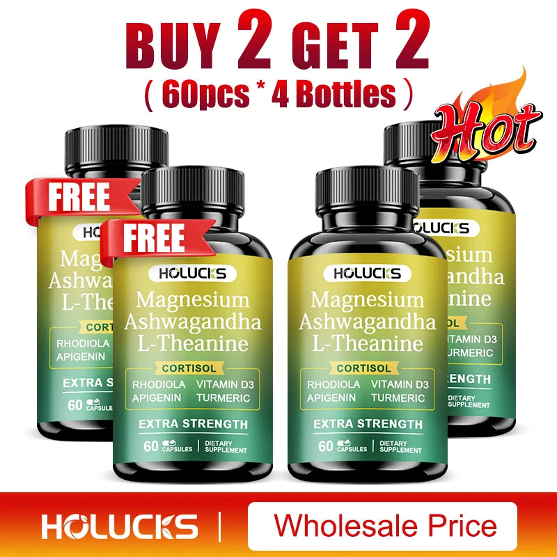 High Strength Ashwagandha, Magnesium, & L-Theanine, Stress Relief, Calm Mood, Relaxation, Deep Sleep, Supplement for Aldults