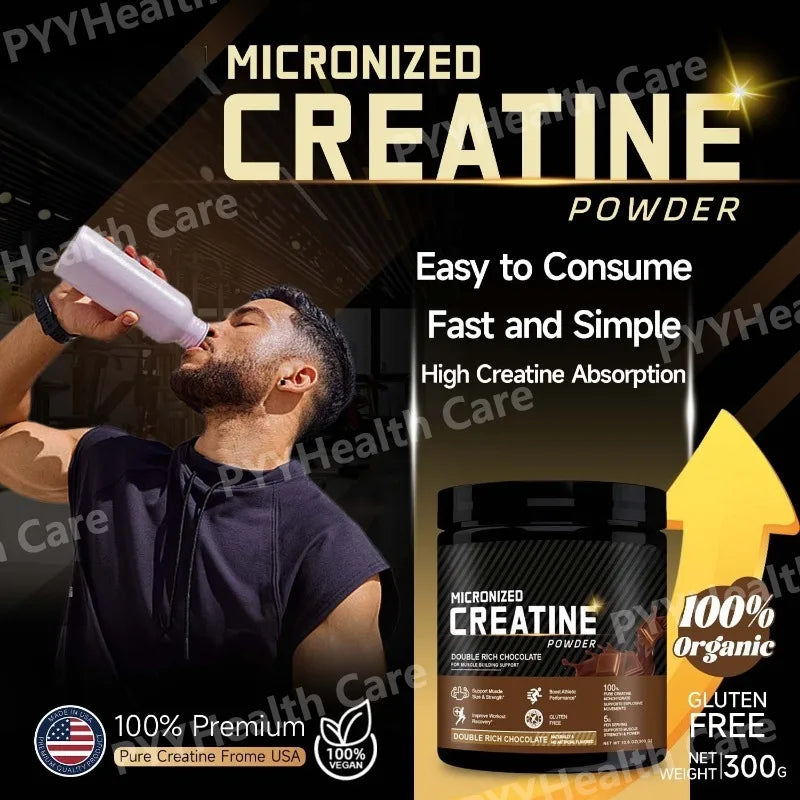 Creatine Monohydrate Powder Muscle Builder Supplements for Women and Men Boosts Exercise Performance Energy Chocolate 300g