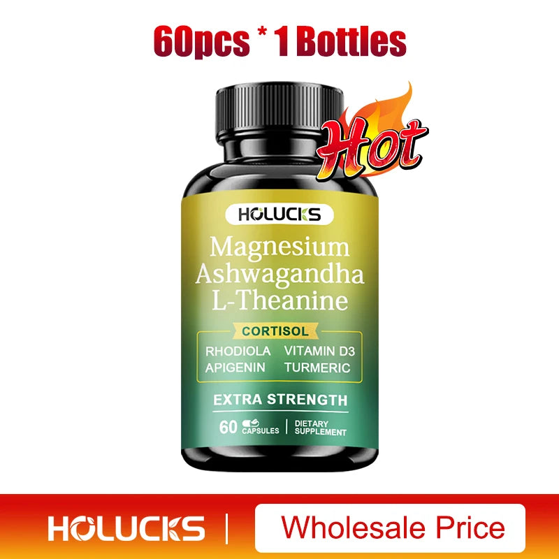 High Strength Ashwagandha, Magnesium, & L-Theanine, Stress Relief, Calm Mood, Relaxation, Deep Sleep, Supplement for Aldults