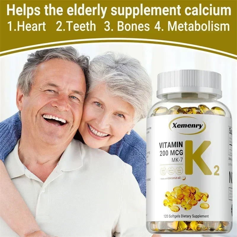 Vitamin K2 MK-7 Supplement - Supports Calcium Absorption, Bones, Joint, Immunity and Heart Health, Easy To Swallow