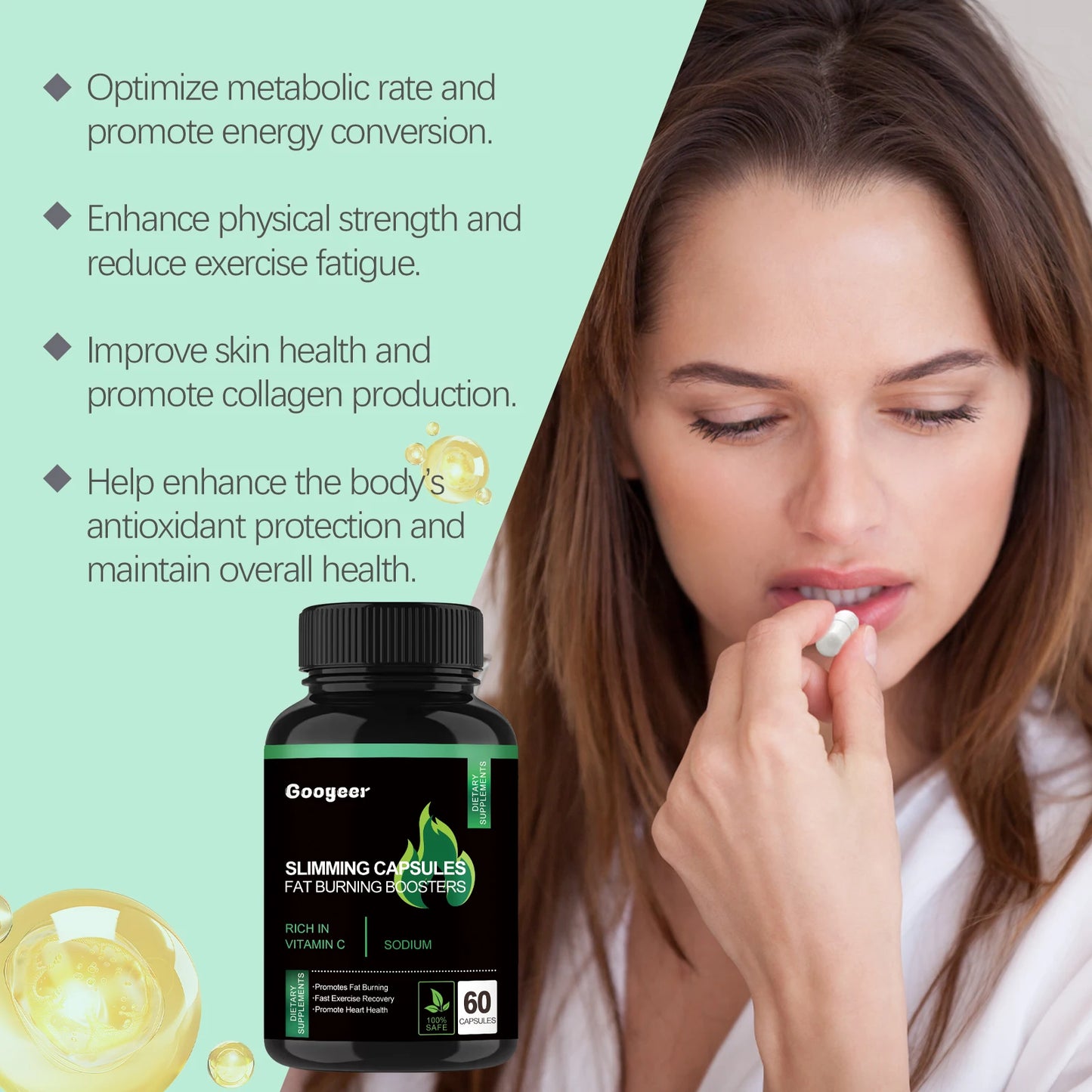 Googeer 60pcs Slimming Body Capsules Fat Burning Remove Cellulite Health Care Energy Dietary Supplement Weight Loss Capsules
