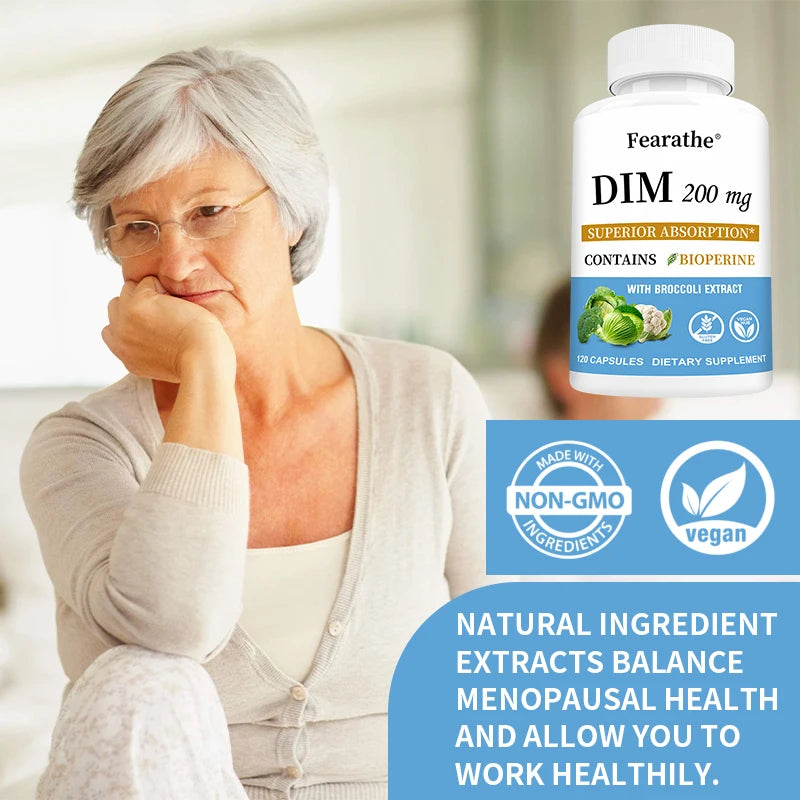 DIM 200mg Capsules with BioPerine, High Absorption, Metabolism Support Supplement for Women & Men Menopause and Mid-life