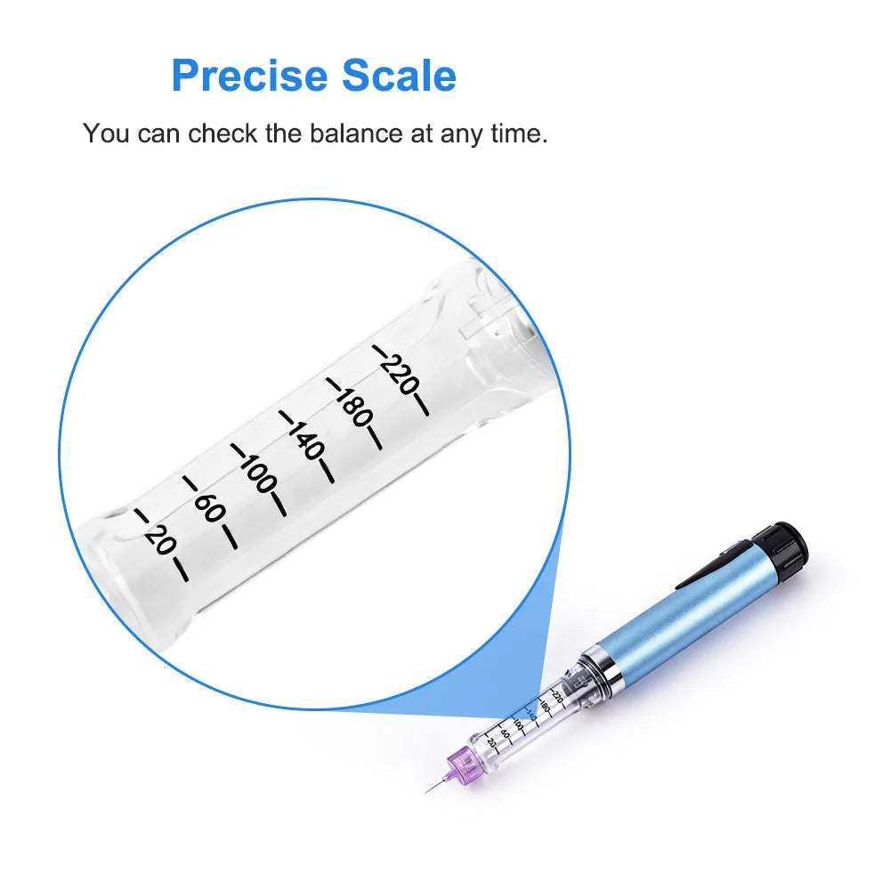 Reusable Metal Insulin Injection Pen Precise 60IU Dose Adjustment Clear Scale Diabetic Insulin Injector Accessories Peptide Pen