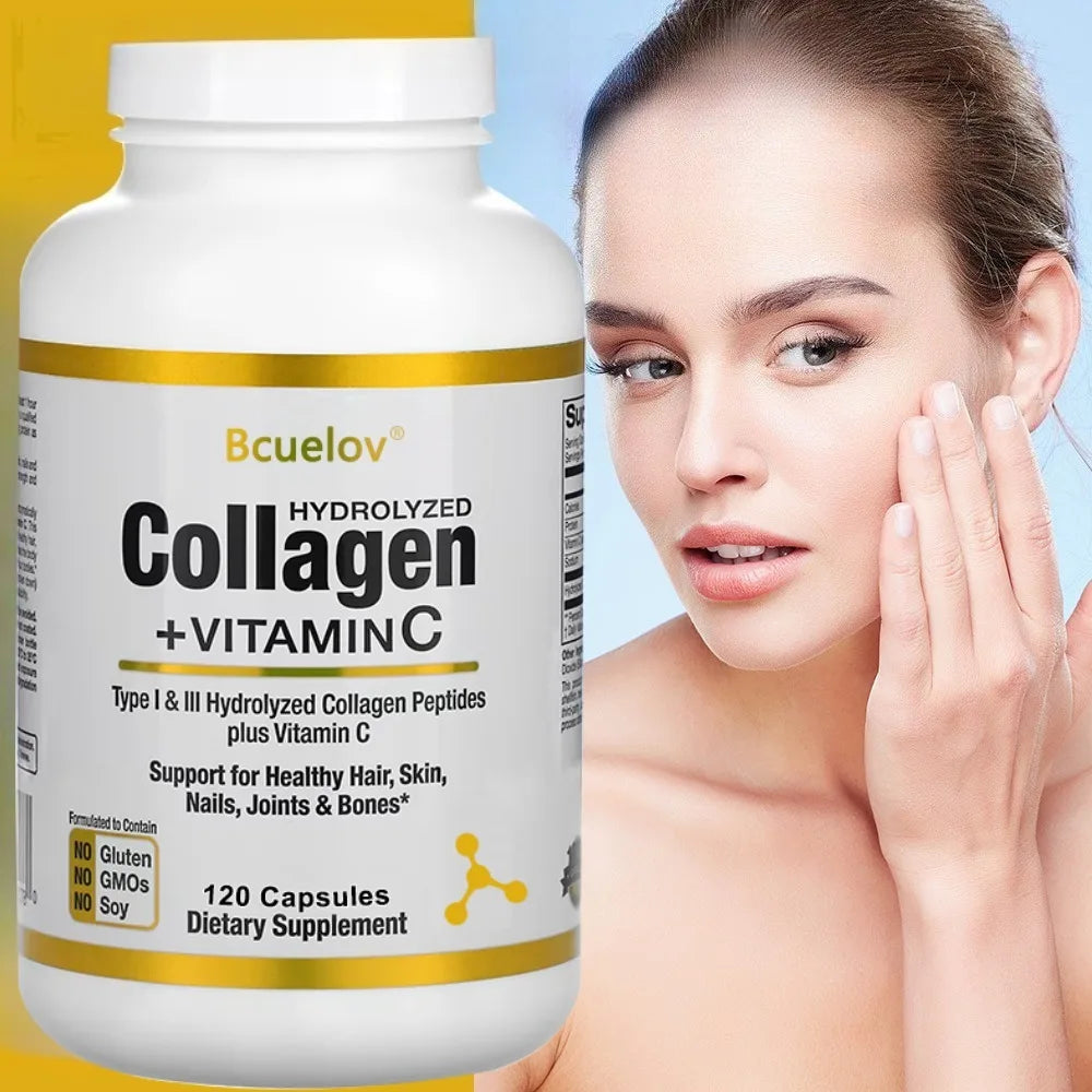 Hydrolyzed Collagen Peptide Supplement Plus VitaminC, Anti-aging, Supporting Hair, Skin, Nails, Joints & Bones Health