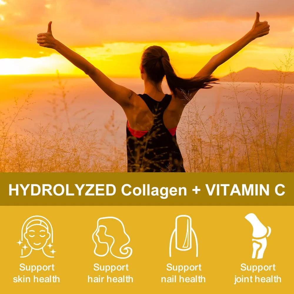 Hydrolyzed Collagen Peptide Supplement Plus VitaminC, Anti-aging, Supporting Hair, Skin, Nails, Joints & Bones Health