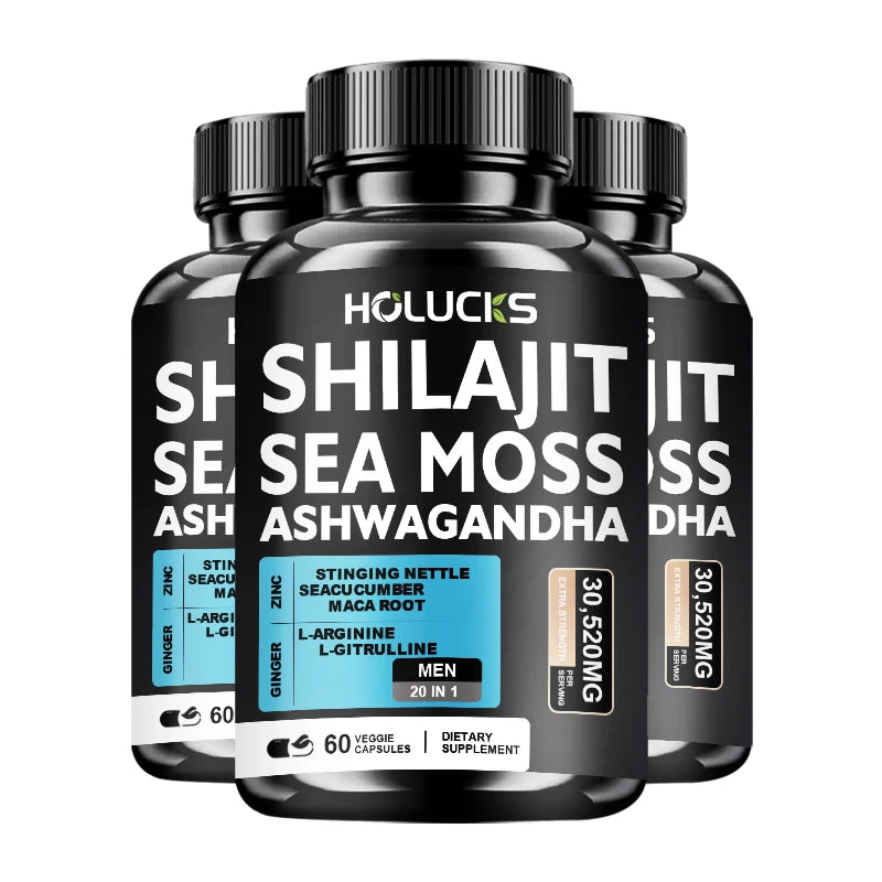 Premium Sea Moss Shilajit Ashwagandha Herbal Capsules, Male Energy Booster, Immune Support, Vitality & Daily Health Supplement