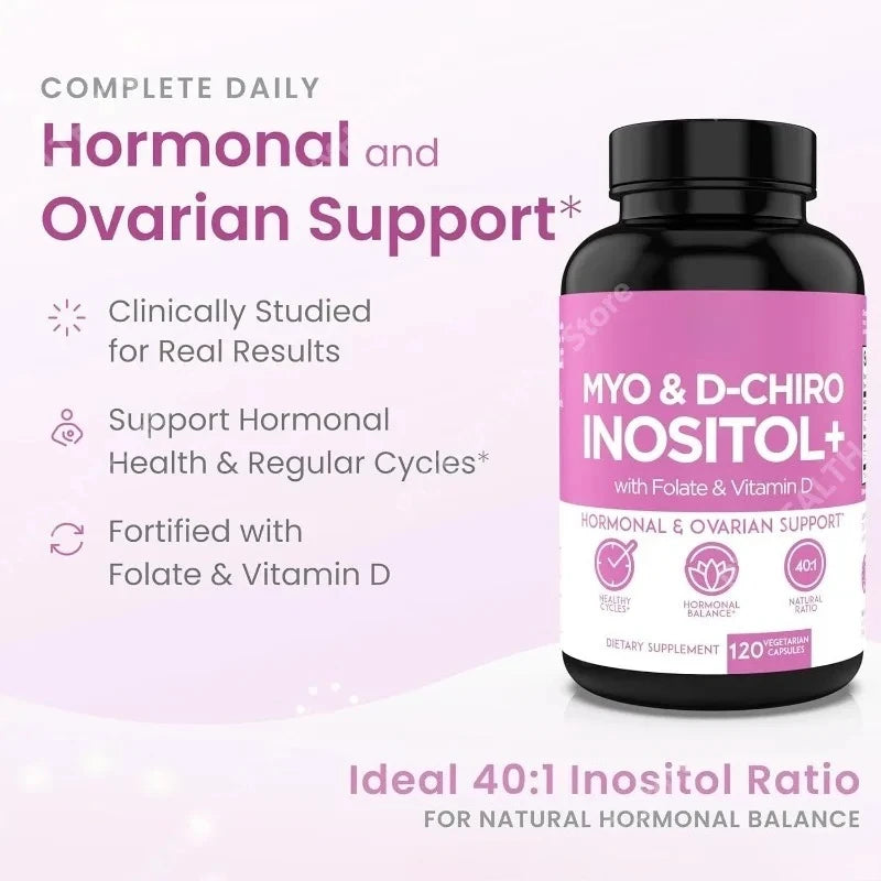 Myo-Inositol & D-Chiro Inositol Supplement for Women – 40:1 Ratio Plus Folate and Vitamin D – Support Healthy Hormonal Balance