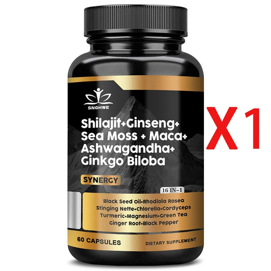 Shilajit Supplements Ginseng & Sea Moss & Ashwagandha & Ginkgo Biloba, Adaptive Energy Endurance Immune Antioxidants Gut Health