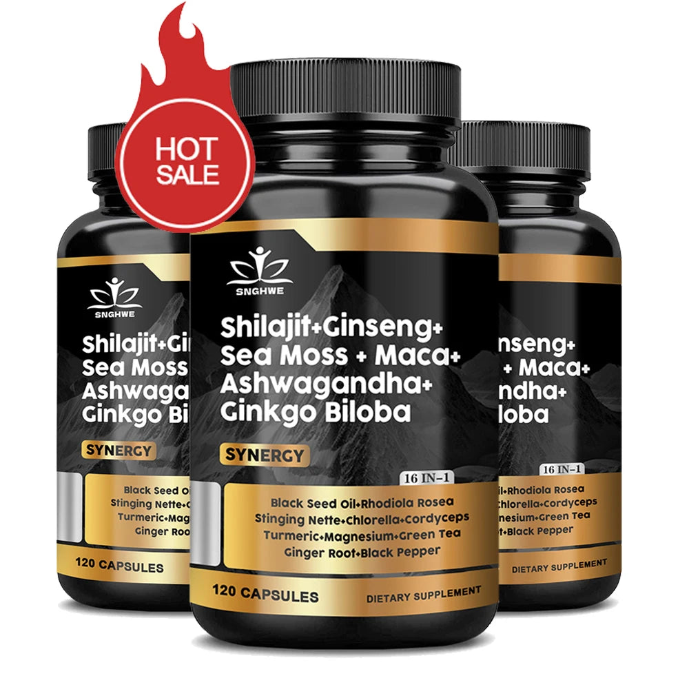 Shilajit Supplements Ginseng & Sea Moss & Ashwagandha & Ginkgo Biloba, Adaptive Energy Endurance Immune Antioxidants Gut Health