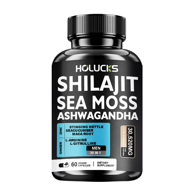 Premium Sea Moss Shilajit Ashwagandha Herbal Capsules, Male Energy Booster, Immune Support, Vitality & Daily Health Supplement