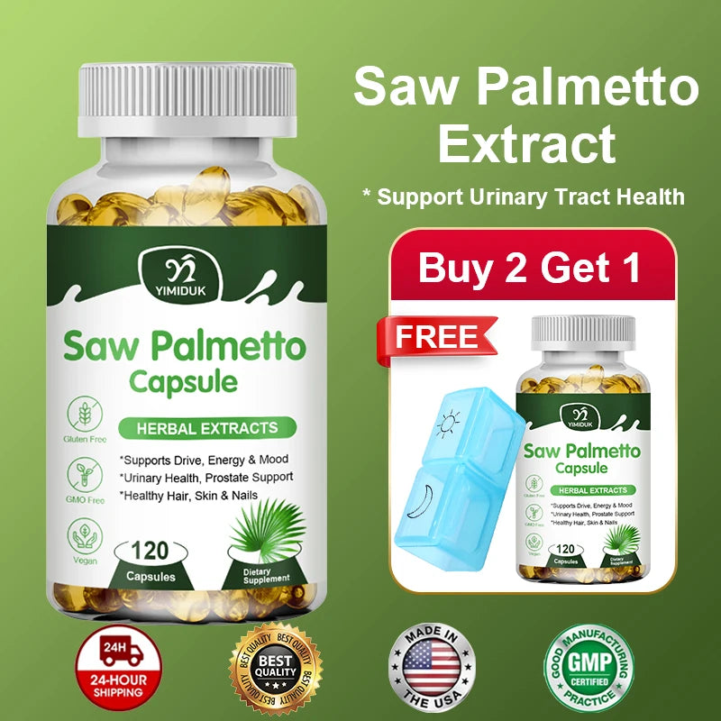 YIMIDUK Pure Saw Palmetto 300mg Supplement, Supports Prostate Health, Urinary Flow, Hair Regrowth & Overall Male Wellness