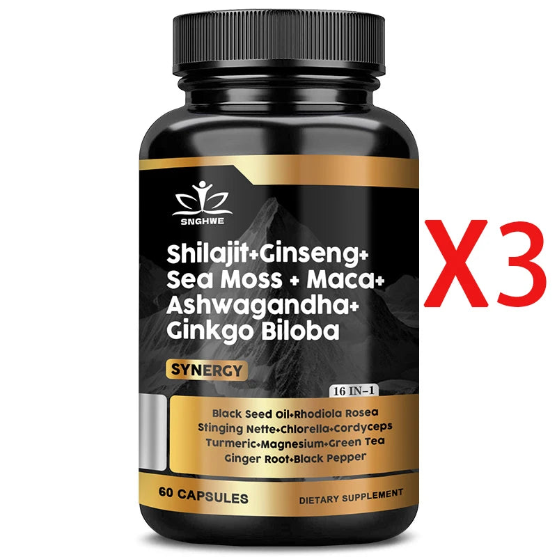 Shilajit Supplements Ginseng & Sea Moss & Ashwagandha & Ginkgo Biloba, Adaptive Energy Endurance Immune Antioxidants Gut Health
