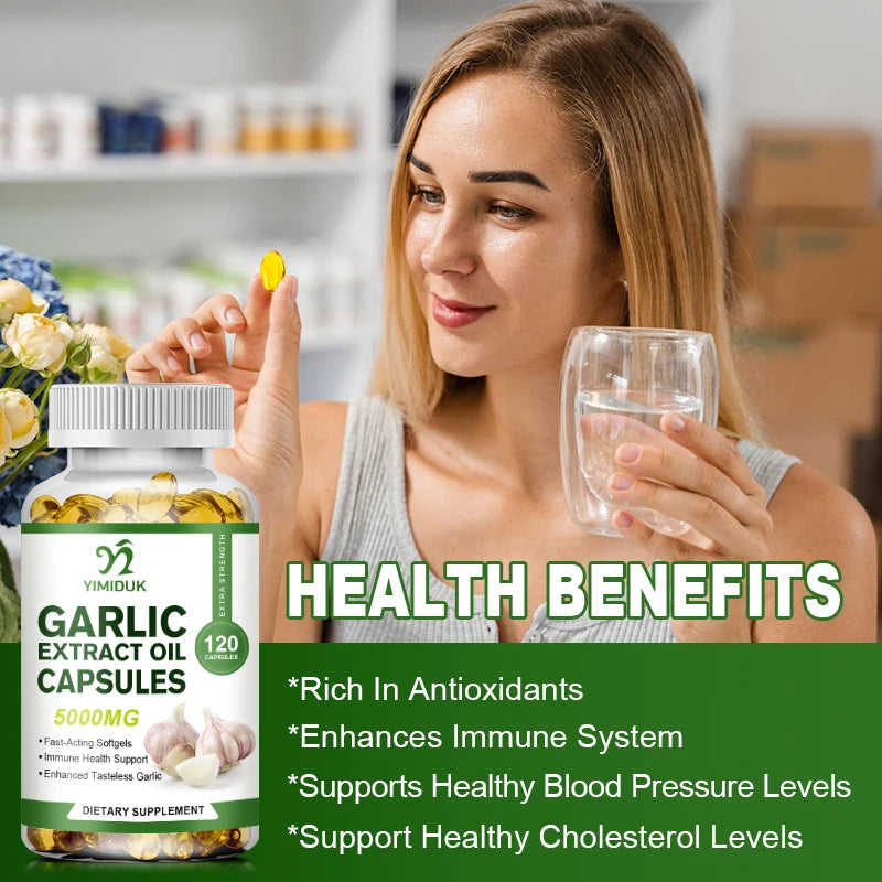 Natural Organic Garlic Oil Capsules for Hypertension & High Cholesterol People Immune System & Heart Health