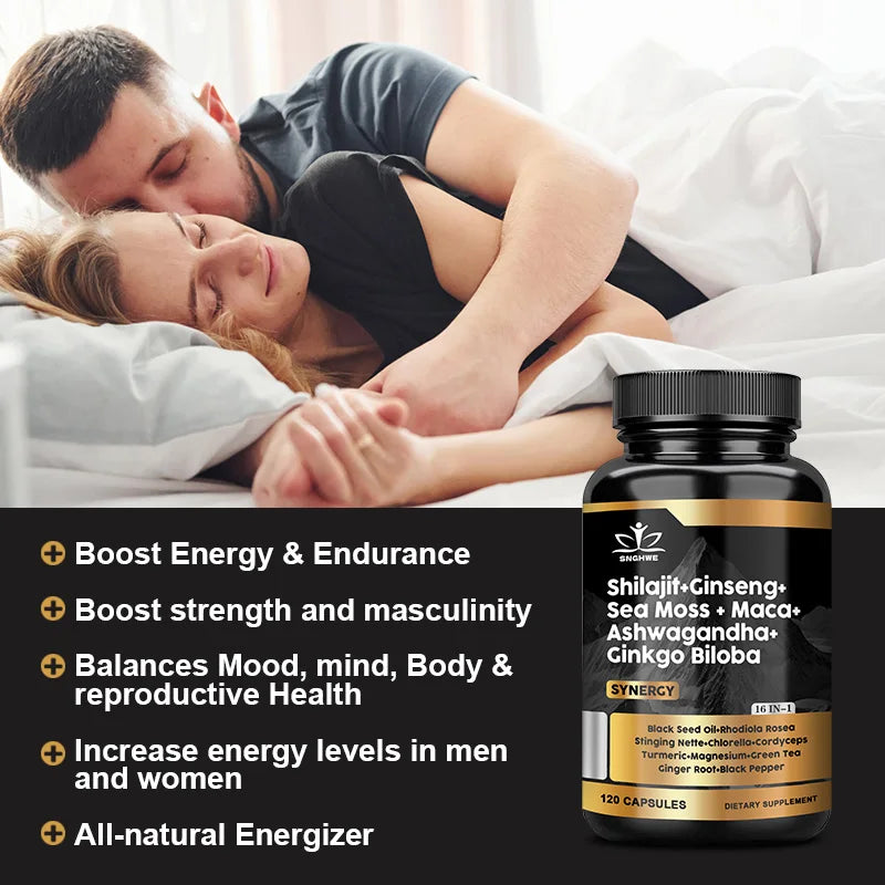 Shilajit Supplements Ginseng & Sea Moss & Ashwagandha & Ginkgo Biloba, Adaptive Energy Endurance Immune Antioxidants Gut Health